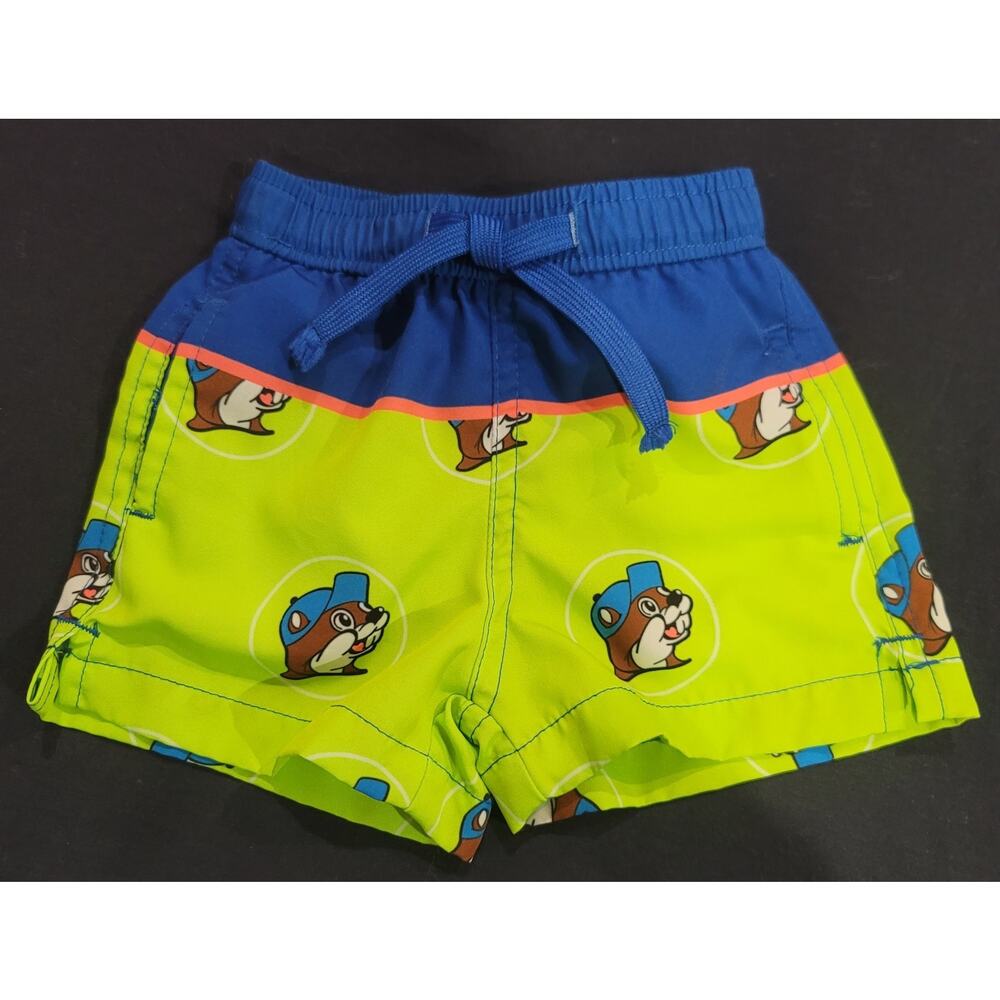 Baby Swim‎ Trunks Shorts Buc-ee's Beaver Cartoon Print Blue Green Size 6-9M